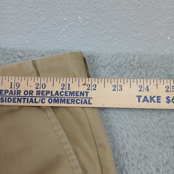 LL Bean Comfort Waist Pants Men 44x32 Khaki 100% Cotton Pleated Chino - Picture 6 of 7